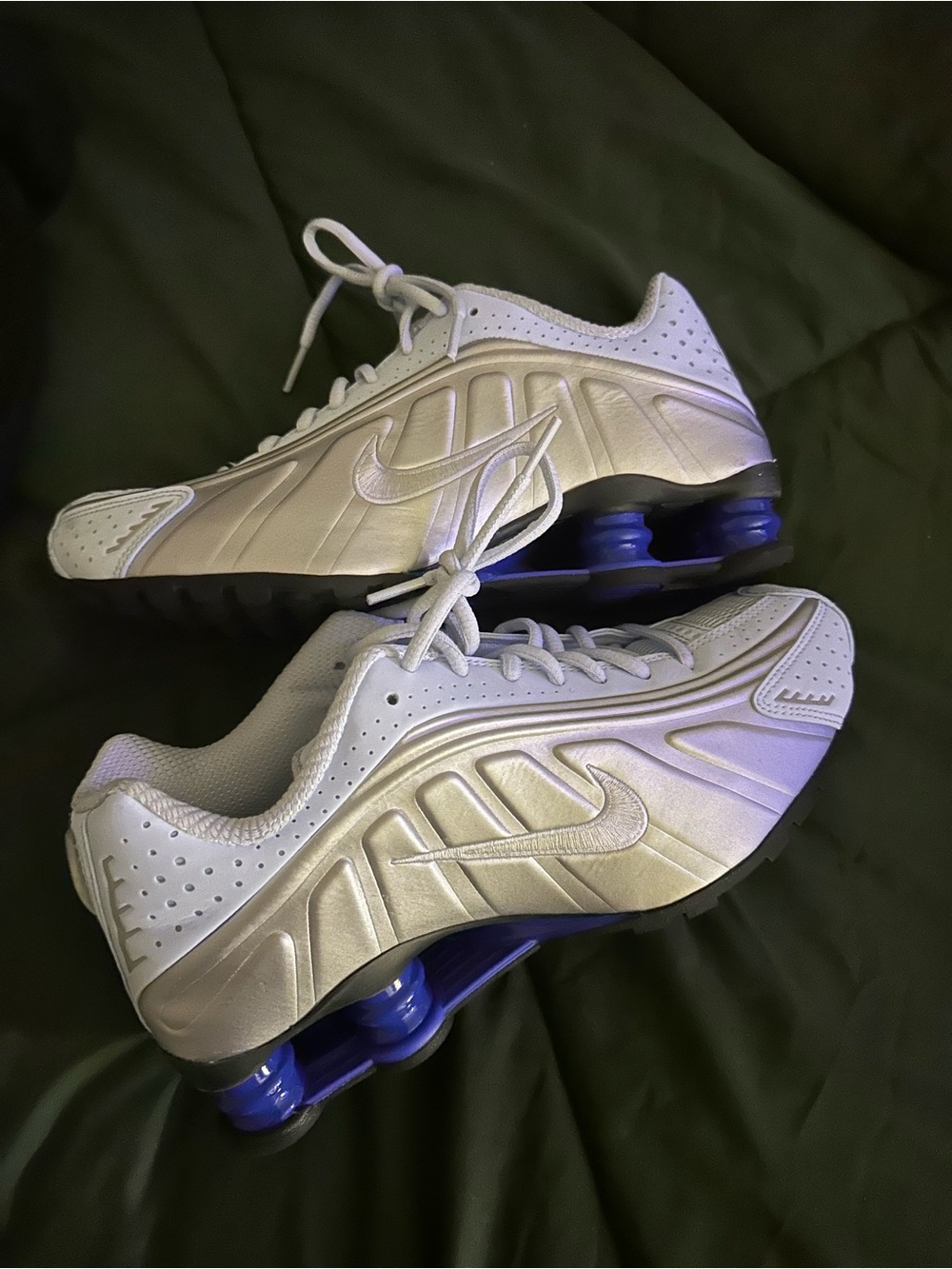 Nike Women's Silver Sneakers with Blue Shox Accents